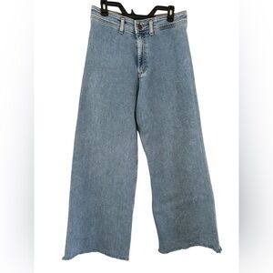 ZARA Wide Leg Raw Hem Ultra high rise Denim Jeans size 10